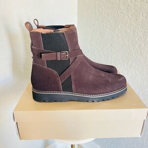 DONALD PLINER Buckled Lug Sole Bootie, Suede Leather, Dark Brown, Size 12, NWT